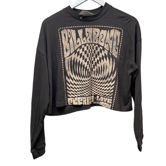 NEW Billabong Graphic Tee XS Oversized Brown Long Sleeve Cropped Womens Top - Picture 8 of 8